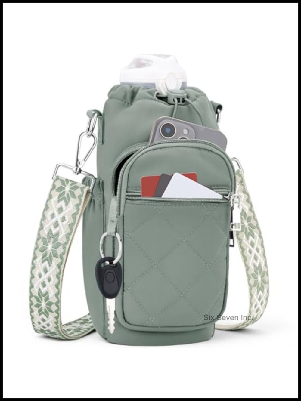 Insulated Water Bottle Carrier Bag with Strap Crossbody Purse RFID